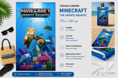 Плажна хавлия Minecraft Aquatic, 70x140 см