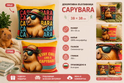 Декоративна възглавница Capybara – 38×38 см