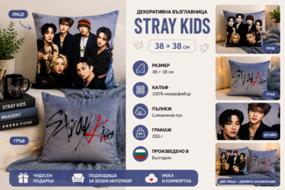 Декоративна възглавница Stray Kids – 38×38 см