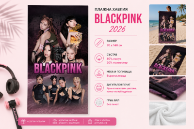 Плажна хавлия с Blackpink 2026, 70x140 см