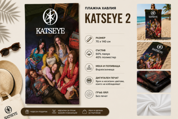 Плажна хавлия с Katseye 2, 70x140 см